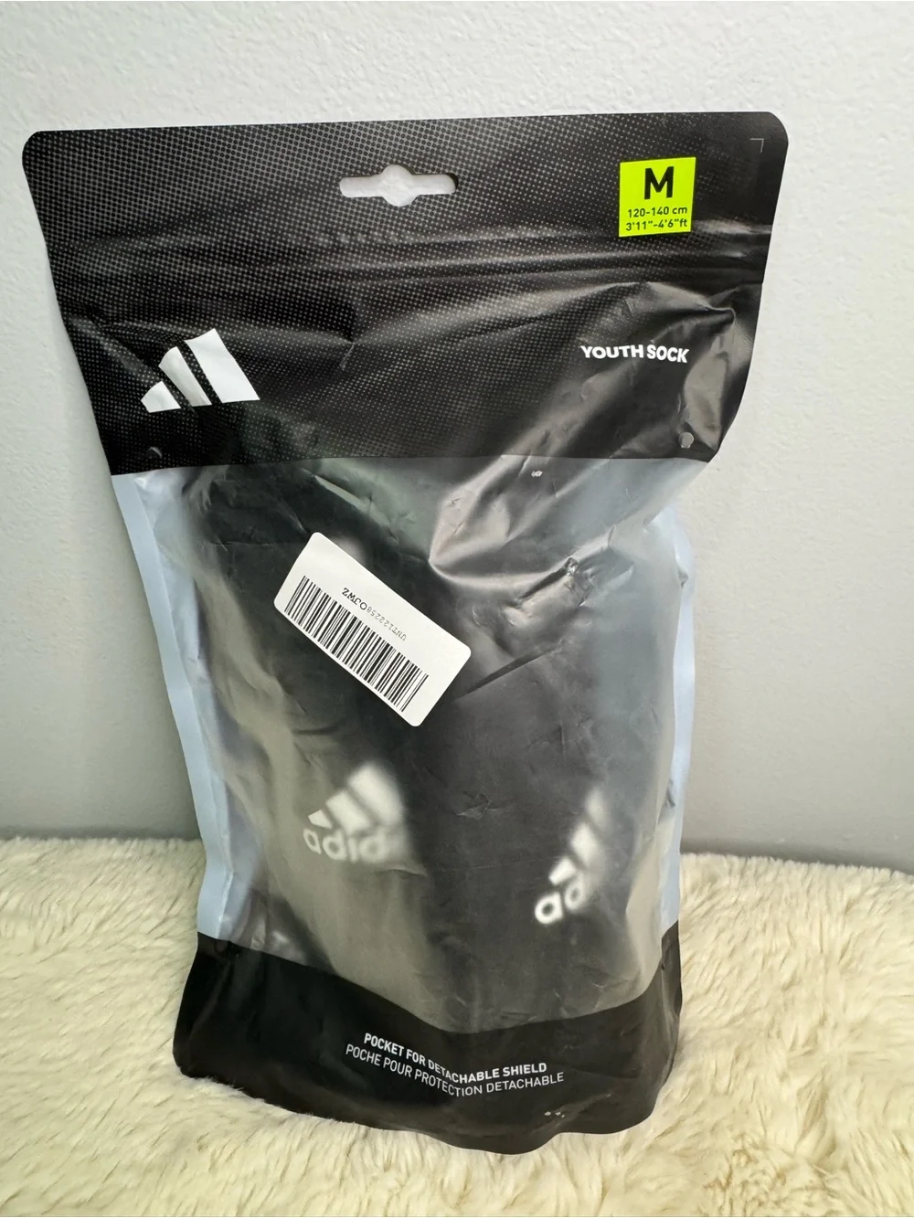 New in Package ⚽️adidas Black Youth Soccer Shin Guard Socks with White Logo